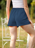 Blue Women's Shorts Solid Pocket Drawstring High Waist Straight Casual Daily Shorts LC771873-5
