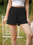 Black Women's Shorts Solid Pocket Drawstring High Waist Straight Casual Daily Shorts LC771873-2