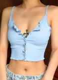 Sky Blue Women's Cami Tops Solid Cropped Sleeveless Spaghetti Casual Daily Cami Tops LC2561747-4
