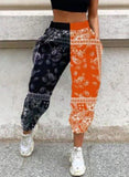 Orange Women's Joggers Tribal Color Block Pocket Ankle-length Joggers LC771880-14