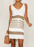 Khaki Women's Dress Striped Tie Front Mini Dress LC225941-16