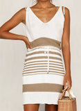 Khaki Women's Dress Striped Tie Front Mini Dress LC225941-16