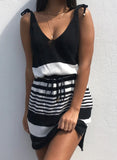 Black Women's Dress Striped Tie Front Mini Dress LC225941-2