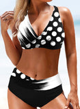 Black Women's Bikinis Polka Dot Color Block Criss Cross Knot Bikini LC431568-2