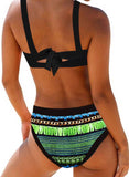 Green Women's Bikinis Color Block Tribal Knot Bikini LC431571-9
