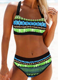 Green Women's Bikinis Color Block Tribal Knot Bikini LC431571-9