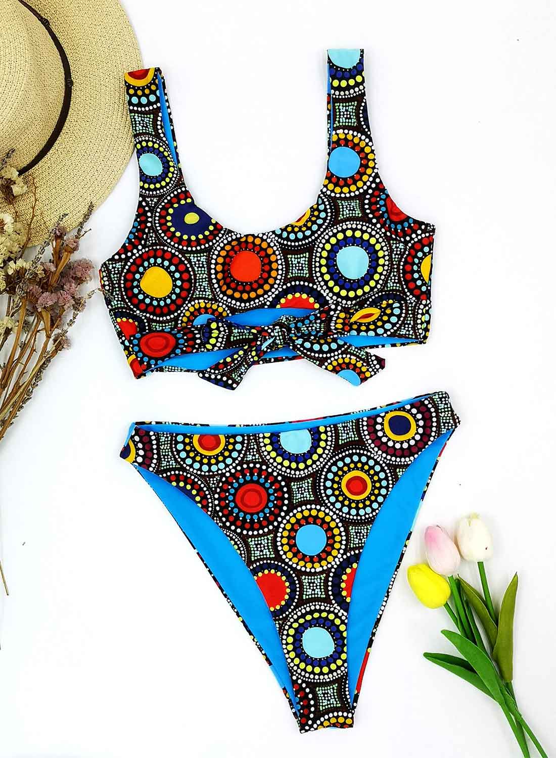 Multicolor Women's Bikinis Tribal Knot Front Bikinis LC431782-22