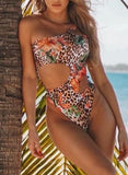 Women's Swimsuits Color Block Waist Hollow Out One-piece Swimsuit