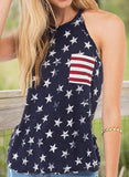 Blue Women's Tank Tops Flag Back Hollowed Top LC2561939-5