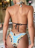 Sky Blue Women's Bikinis Vintage Tropical Print Triangle Bikini LC431796-4
