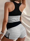 Black Women's Loungewear Sets Letter Color Block Loungewear Sets LC4511622-2