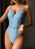 Sky Blue Women's Bodysuits Floral Lace Nightwear Bodysuit LC34170-4