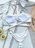 White Women's Bikinis Solid Chain Linked Halter Bikinis LC431892-1