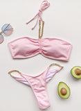 Pink Women's Bikinis Solid Chain Linked Halter Bikinis LC431892-10