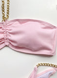 Pink Women's Bikinis Solid Chain Linked Halter Bikinis LC431892-10