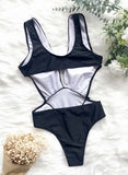 Black Women's Swimsuits Solid Cut-out One-piece Swimsuits LC441424-2