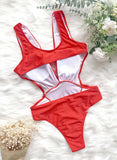 Red Women's Swimsuits Solid Cut-out One-piece Swimsuits LC441424-3