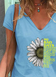 Sky Blue Women's T-shirts Sunflower Letter Print T-shirt LC2526418-4