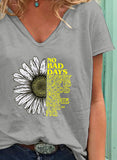 Gray Women's T-shirts Sunflower Letter Print T-shirt LC2526418-11