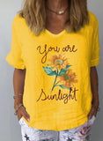 Yellow Women's T-shirts Linen Sunflower Print T-shirt LC2526455-7