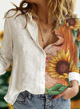 White Women's Blouses Sunflower Stand Neck Blouses LC2551199-1