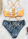Orange Women's Bikinis Tied Cross Color Block Bikini LC431914-14