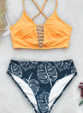 Orange Women's Bikinis Tied Cross Color Block Bikini LC431914-14