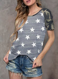 Gray Women's T-shirts Camouflage Star Print Raglan Sleeves T-shirt LC2526597-11