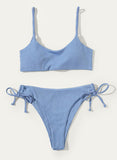 Sky Blue Women's Bikinis Solid Knot Side Strappy Bikinis LC432035-4
