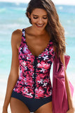 Rose Floral/Dotted Print Ruffles One-piece Swimsuit LC44839-6