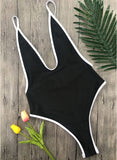 Black Women's Swimsuits Side Cut Color Block Backless 1 Piece Swimsuit LC441615-2
