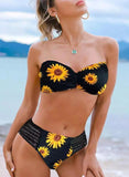 Women's Bikinis Strapless Sunflower Print Bikini
