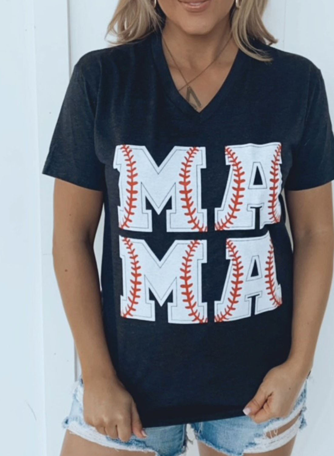 Black Women's T-shirts Letter Baseball T-shirts LC2526953-2