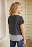 Gray Green Camo/Gray/Orange/Leopard Print Splicing Stripes Girls’ T-shirt TZ25176-11