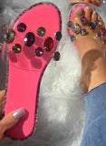 Rose Women's Slippers Rhinestone Multicolor PU Leather Slippers LC121426-6