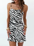 White Women's Dresses Zebra Print Spaghetti Mini Dress LC615167-1