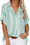Green Red/Sky Blue/Green/Khaki Loose Button Back Striped Blouse LC255996-9