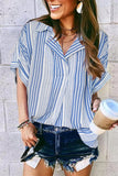 Sky Blue Red/Sky Blue/Green/Khaki Loose Button Back Striped Blouse LC255996-4