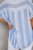 Sky Blue Red/Sky Blue/Green/Khaki Loose Button Back Striped Blouse LC255996-4