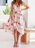 Red Women's Dress Floral Split Belt Cami Midi Dress LC615178-3