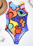 Blue Women's Swimsuits Abstract Graffiti Print 1 Piece Swimsuit LC441827-5