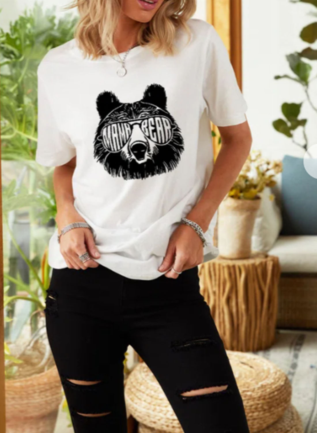White Women's T-shirts Bear Print T-shirts LC2527325-1