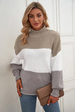 White Women's Fashion Cable Knit Turtleneck Sweater Casual Thick Tops Long Sleeve Pullover LC270118-1