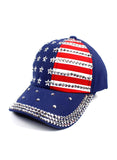 Navy Blue And Red American Flag Rhinestone Hat