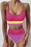 Rose White/Black/Pink/Apricot Spaghetti Straps Colorblock Ribbed High Waist Bikini LC43339-6