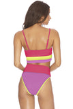 Rose White/Black/Pink/Apricot Spaghetti Straps Colorblock Ribbed High Waist Bikini LC43339-6