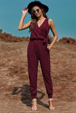 Red Green/Blue/Black Deep V-neck Sleeveless Solid Jumpsuit LC641376-3