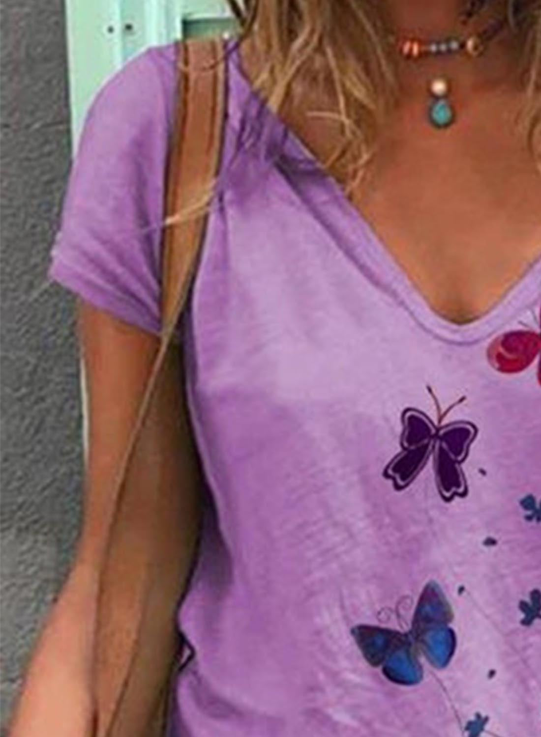 Purple Women's T-shirts Butterfly Print T-shirt LC2527756-8