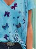 Blue Women's T-shirts Butterfly Print T-shirt LC2527756-5