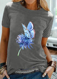 Gray Women's T-shirts Dandelion & Butterfly Print T-shirt LC2527758-11